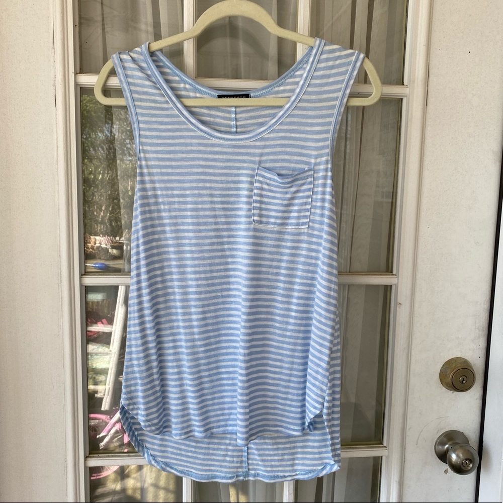 Blue and white striped tank top with pocket